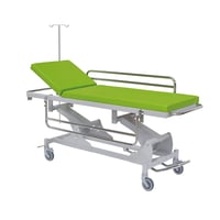 Carroça marquesa de urgências: Regulação hidráulica de altura, aço pintado, corrimões abatibles e suporte de soros (cores disponíveis)